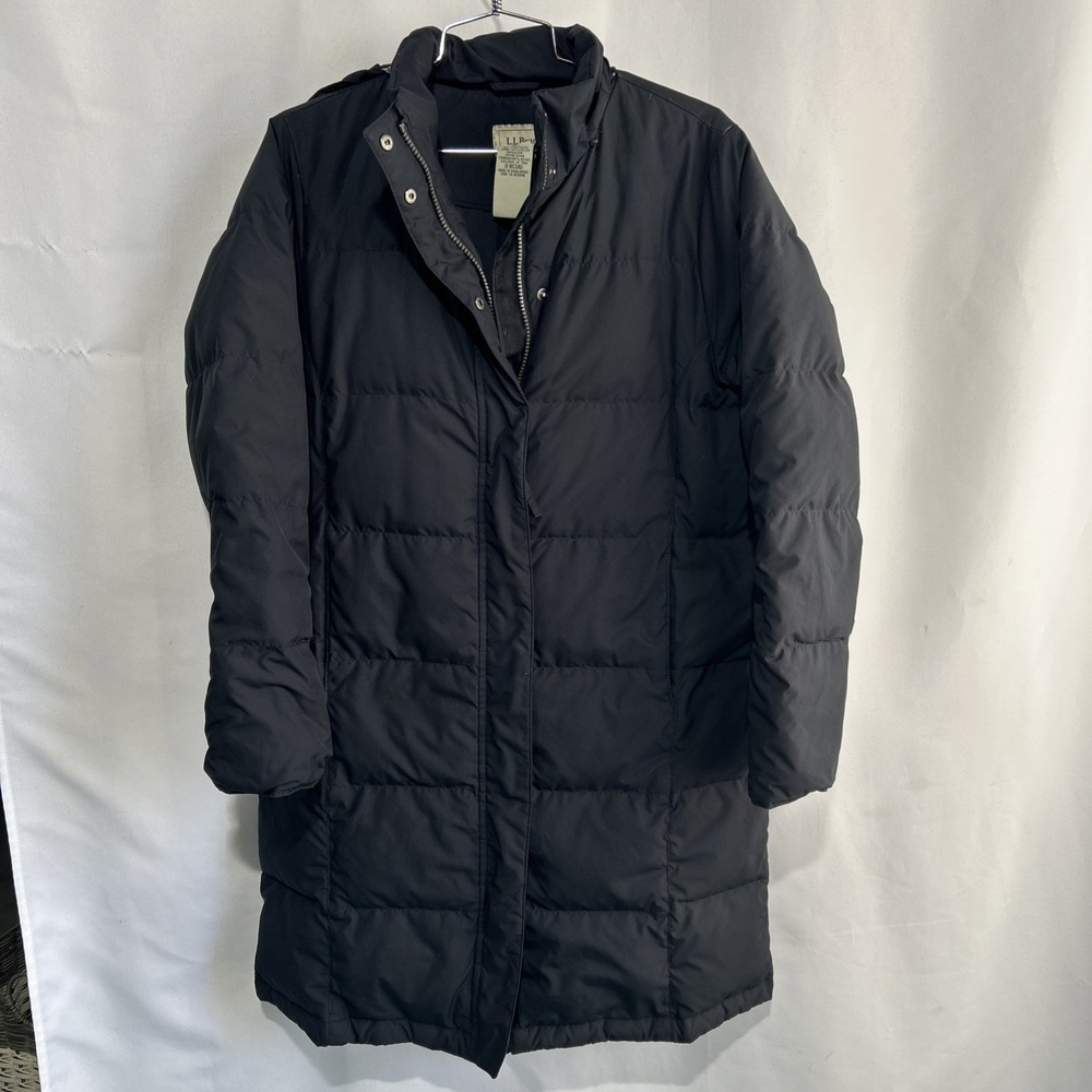 LL Bean Women's Winter Down Puffer Parka Jacket Sz Small Black Hooded Outdoors